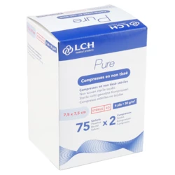 Compresses non tissées stériles 7,5 x 7,5 cm LCH Pure