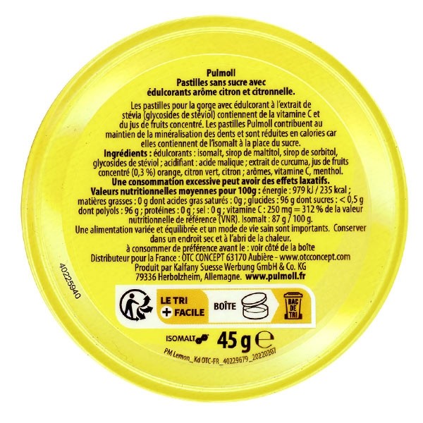 Pulmoll citron pastilles sans sucres