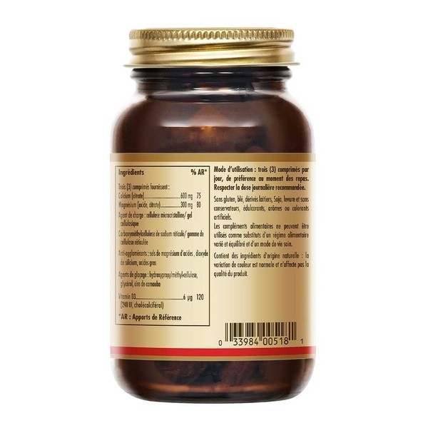 Solgar Calcium magnésium avec vitamine D3 comprimés