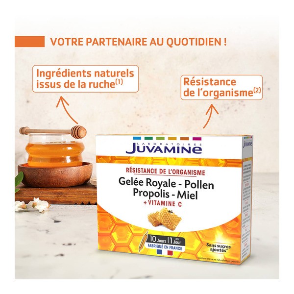 Juvamine Gelée Royale Pollen Propolis Miel ampoules