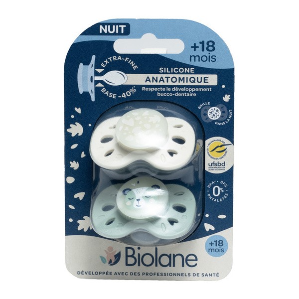 Biolane sucette silicone anatomique +18 mois Nuit