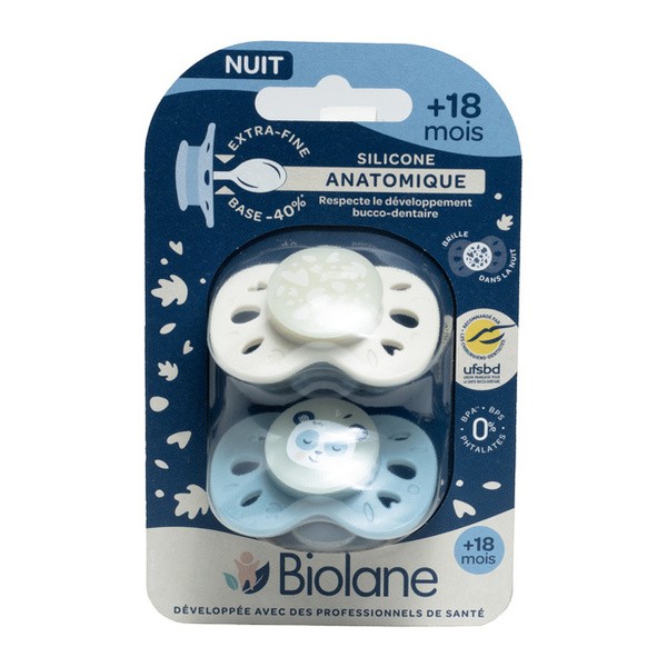 Biolane sucette silicone anatomique +18 mois Nuit