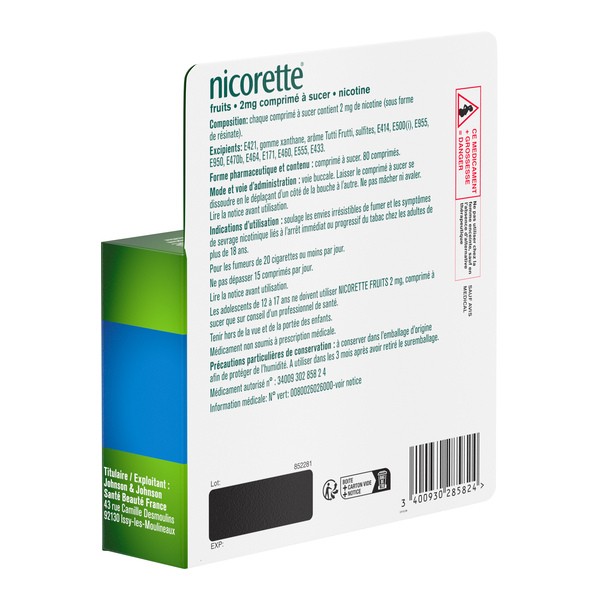 Nicorette 2 mg fruits comprimés à sucer