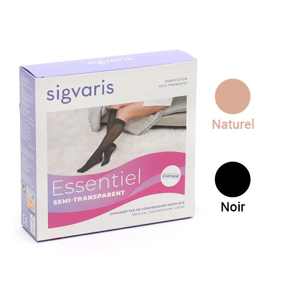 Sigvaris Essentiel Semi transparent Chaussettes Contention Pieds Ouverts Femme Classe 2