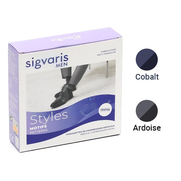 Sigvaris Styles Motifs Rayures Chaussettes de Contention Homme Classe 2