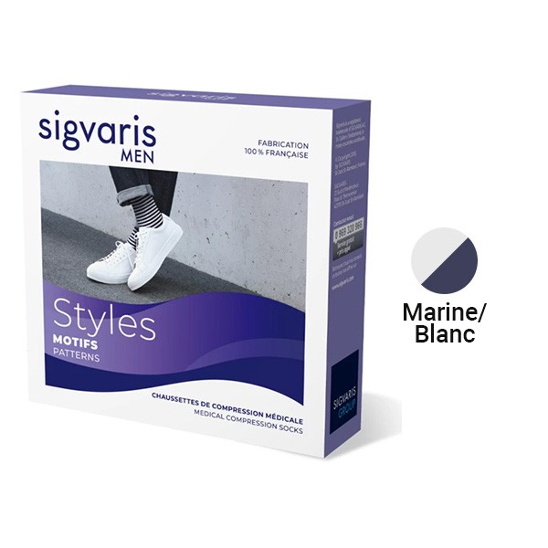 Sigvaris Styles Motifs Marinière Chaussettes de contention Homme Classe 2