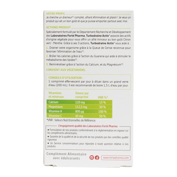 Forté Pharma Turbodraine Activ' citron vert menthe comprimés effervescents