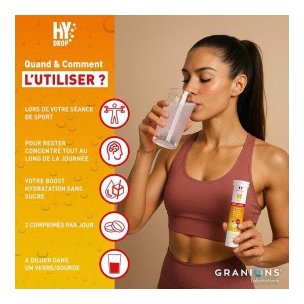 Granions Hydrop Boost Caféine Vitamines et Minéraux comprimés