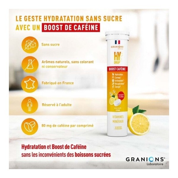 Granions Hydrop Boost Caféine Vitamines et Minéraux comprimés