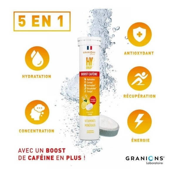 Granions Hydrop Boost Caféine Vitamines et Minéraux comprimés