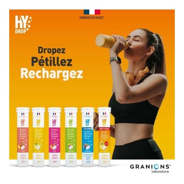 Granions Hydrop Boost Caféine Vitamines et Minéraux comprimés