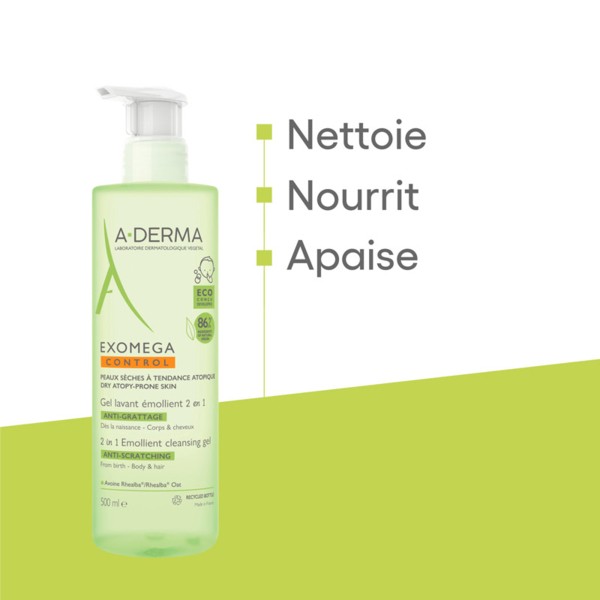A Derma Exomega Control gel lavant 2 en 1