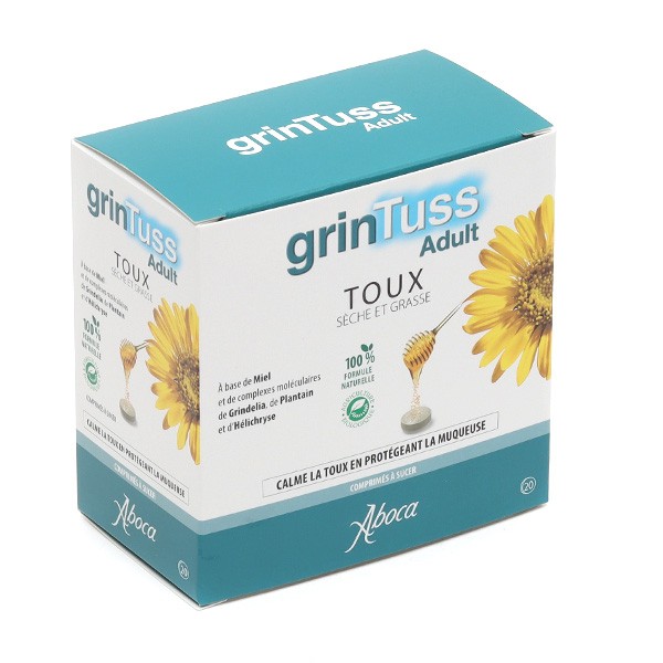 Aboca grinTuss adult toux sèche et grasse - 20 comprimés à sucer -  Pharmacie en ligne