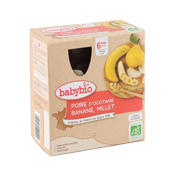 Babybio Gourdes Poire Banane Millet bio Compote à boire Dès 6 mois