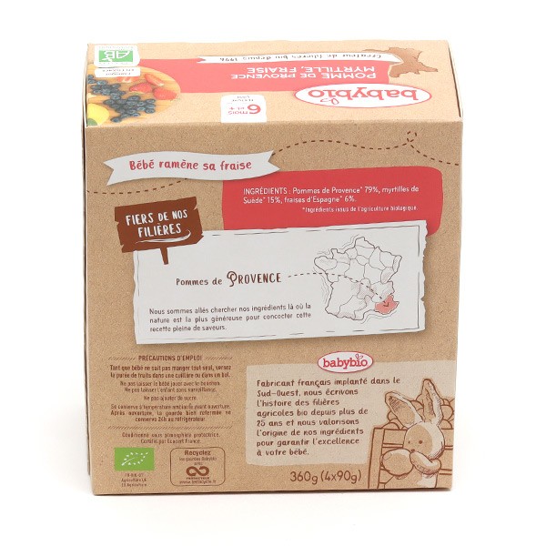 Babybio Gourdes Pomme Myrtille Fraise bio Compote à boire pour bébé