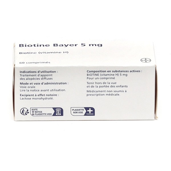 Biotine 5 mg comprimés Bayer contre la perte de cheveux