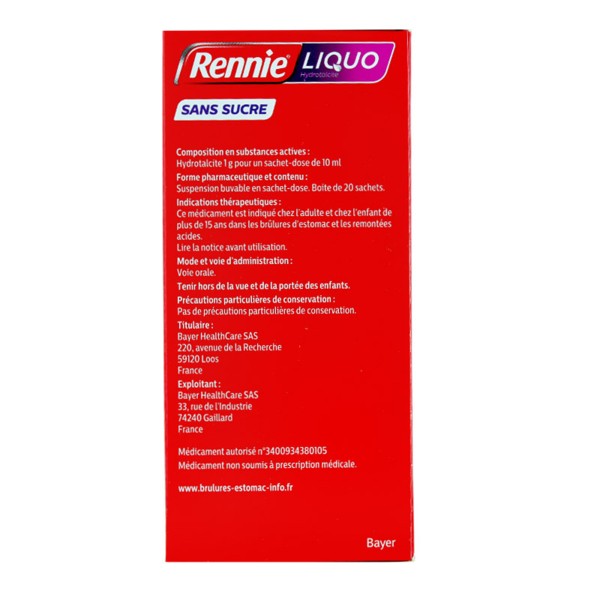 RennieLiquo sans sucre 20 sachets dose Brûlures d'estomac