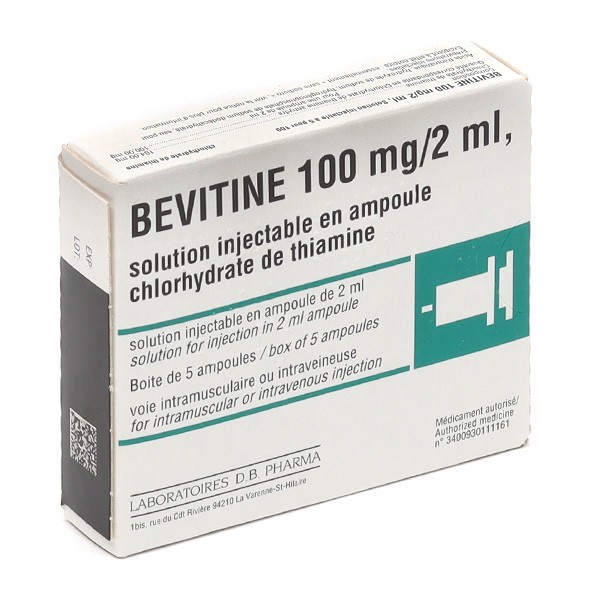Bévitine 100 mg/2 ml solution injectable ampoules