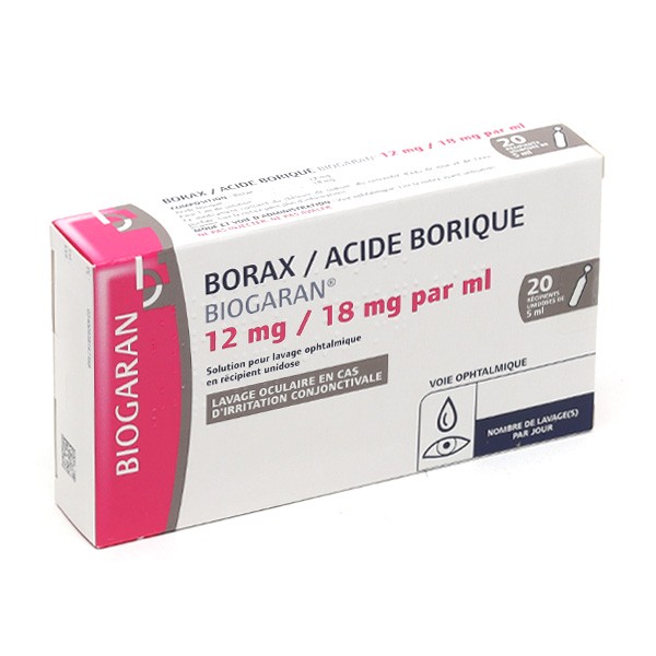 Borax Acide borique Biogaran lavage ophtalmique unidoses