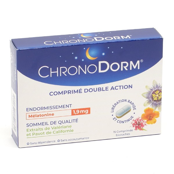 Chronodorm comprimé Double action Mélatonine 1,9 mg et Plantes
