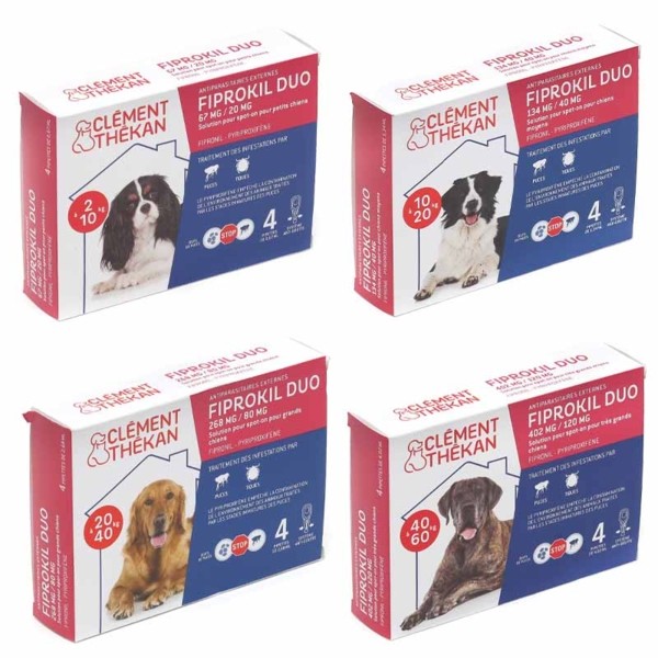 Fiprokil duo - Antiparasitaire chien moyen 10-20kg- 4 pipettes - CLEMENT  THEKAN
