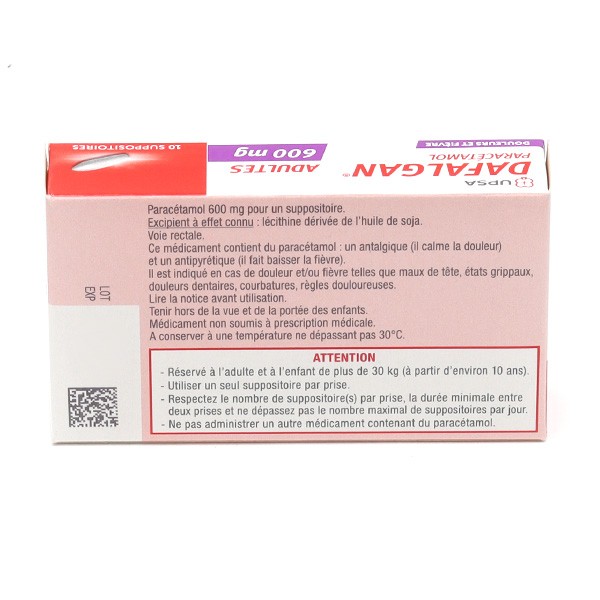 Dafalgan Paracétamol 600 mg suppositoires - Douleur et fièvre