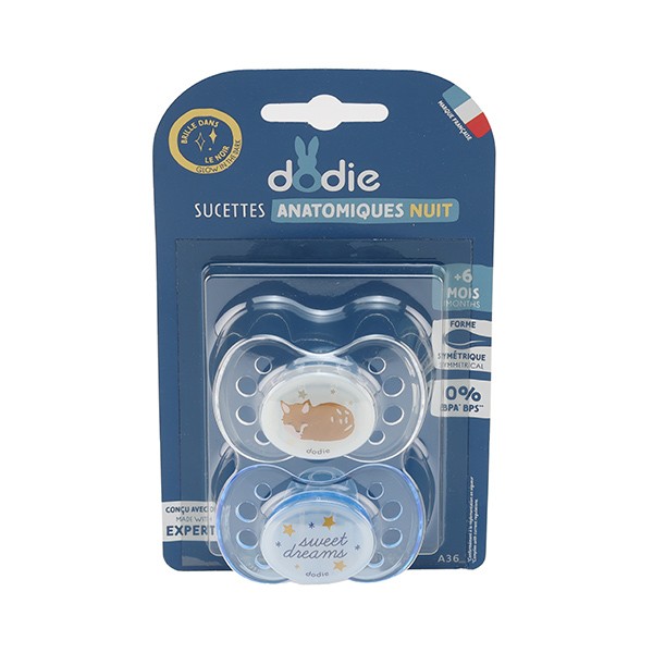 Dodie sucette anatomique silicone +6 mois Nuit