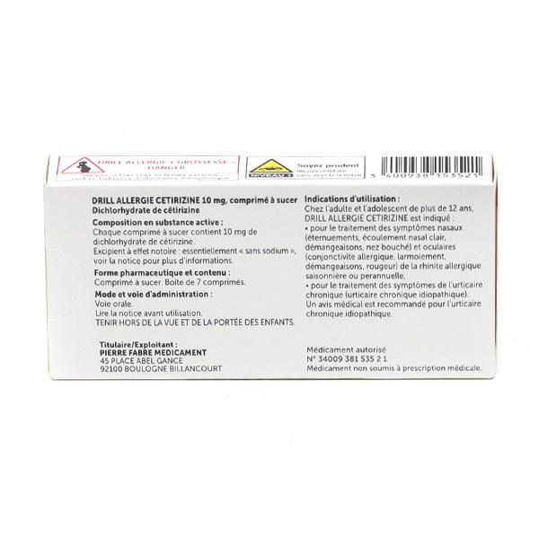 Drill Allergie Cétirizine 10 mg - Rhinite, urticaire, conjonctivite