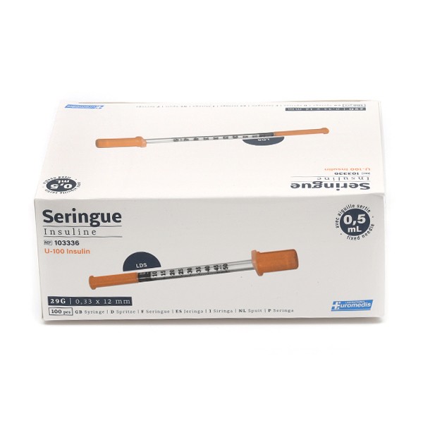 Seringue insuline 0.5ml avec aiguille sertie 30G ou 29G