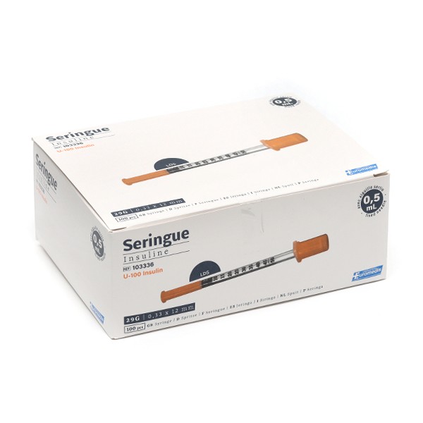 Seringue à insuline avec aiguille 29 G x 100