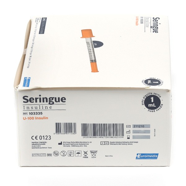 Seringue à insuline avec aiguille 29 G x 100