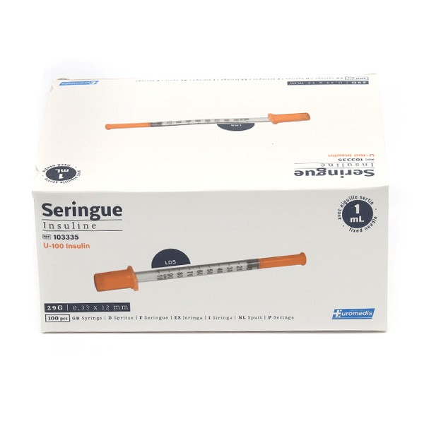 Seringue à insuline avec aiguille 29 G x 100