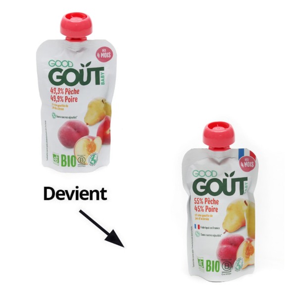 Good Goût compote pêche poire bio Bébé dès 4 mois Gourde fruits