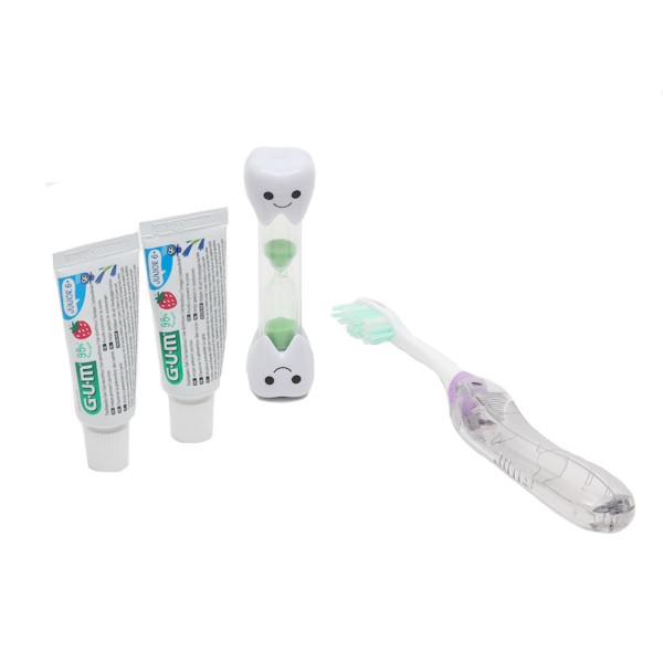 Gum kit voyage Junior : brosse à dents + dentifrice + sablier