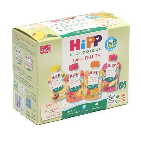 Hipp Gourdes de compotes multifruits bio pour bébé de 4 à 6 mois