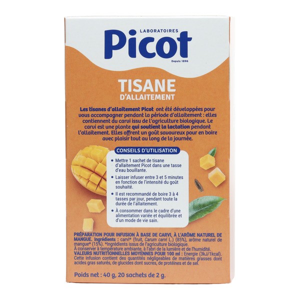 Picot tisane d'allaitement saveur mangue bio sachets