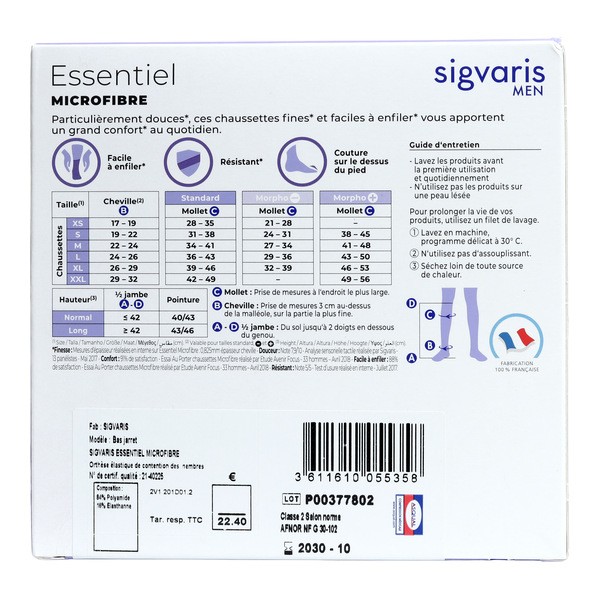 Sigvaris Essentiel Microfibre Chaussettes de Contention Homme Classe 2