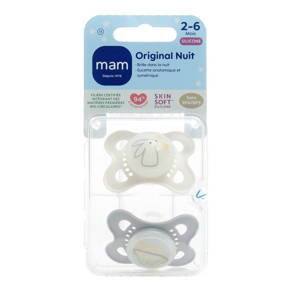MAM Original sucette silicone anatomique 2-6 mois Nuit