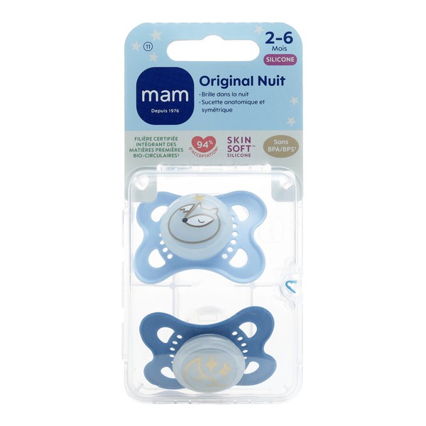 MAM Original sucette silicone anatomique 2-6 mois Nuit