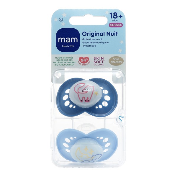 MAM Original sucette silicone anatomique +18 mois Nuit