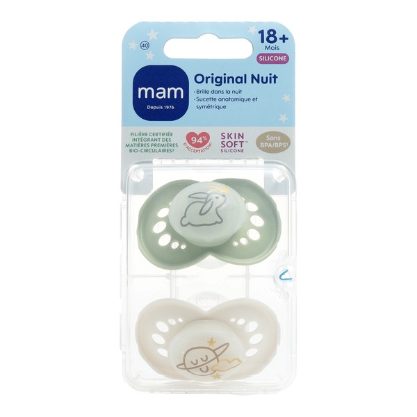 MAM Original sucette silicone anatomique +18 mois Nuit
