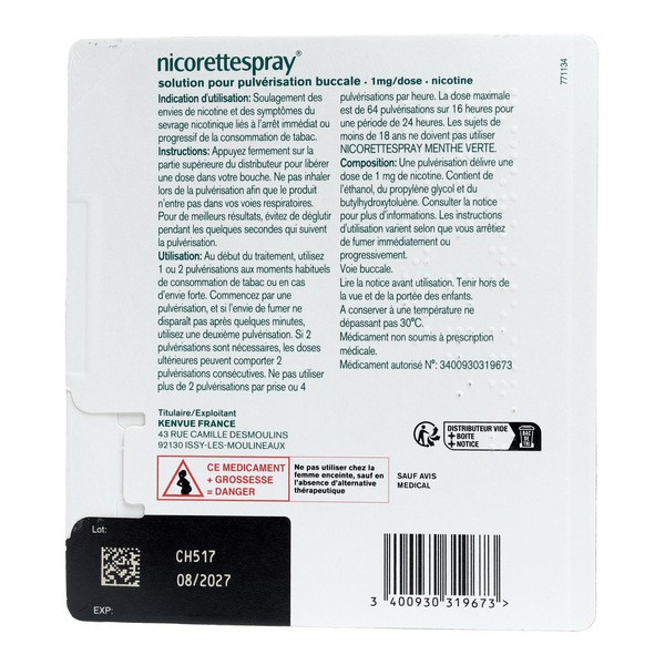 Nicorette Spray 1 mg menthe verte