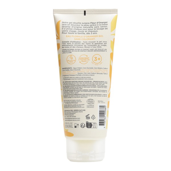 MKL gel douche surgras Fleur d'Oranger bio