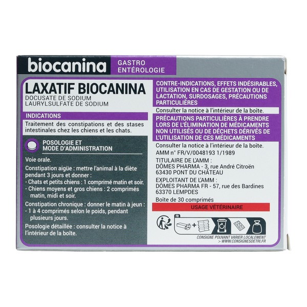 Biocanina laxatif chien chat comprimés