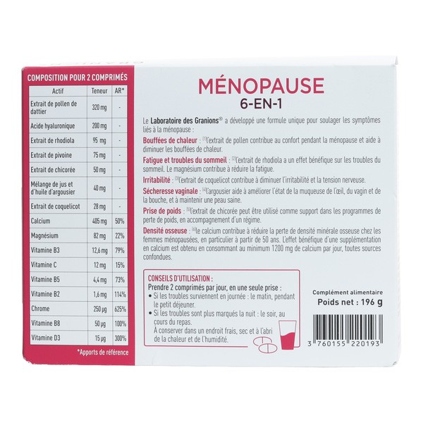 Granions Ménopause 6 en 1 comprimés