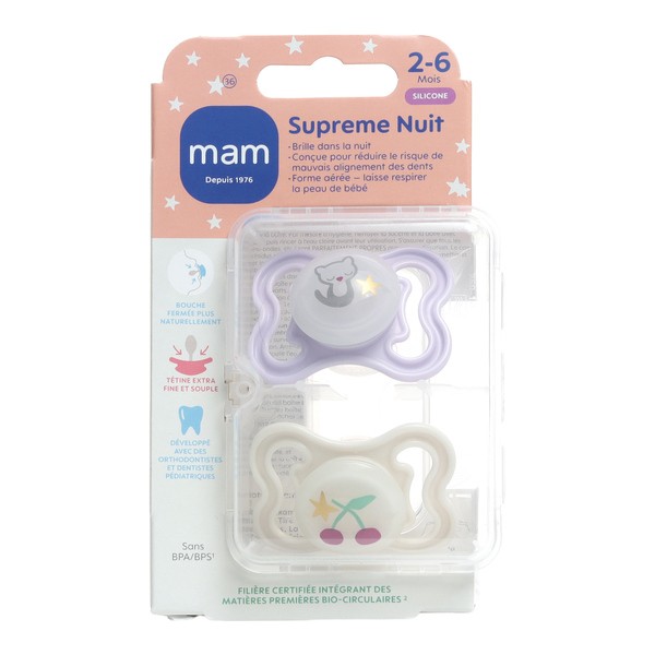 MAM Supreme Nuit Sucette anatomique silicone 2-6 mois