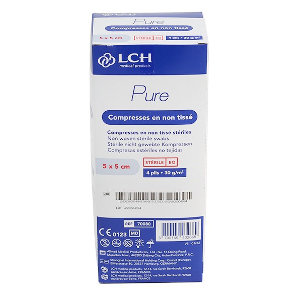Compresses non tissées stériles 5 x 5 cm LCH Pure
