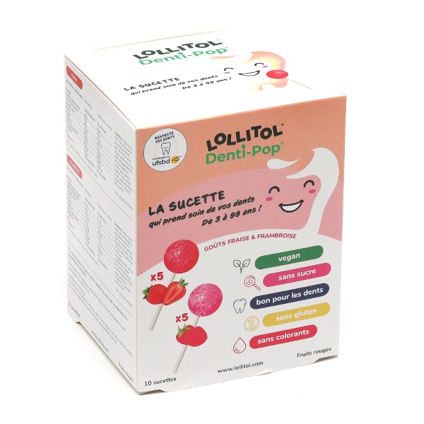 Lollitol Sucettes Denti Pop fraise et framboise