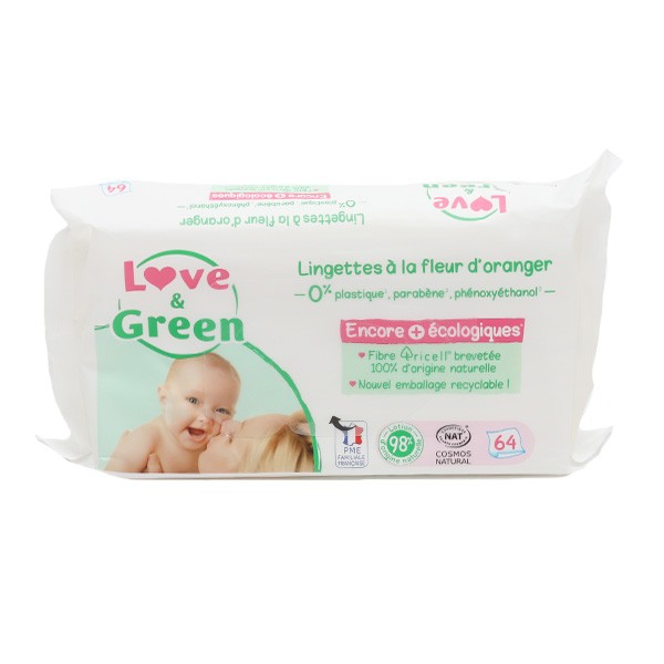 Love And Green Lingettes écologiques à la Fleur d'Oranger - Toilette bébé