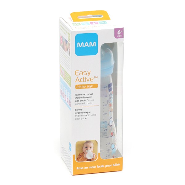 MAM Easy Active Biberon ergonomique, Biberon 6 mois adapté aux petites  mains des bébés, avec tétine débit rapide, 6 mois plus de motifs, Vert, 330  ml